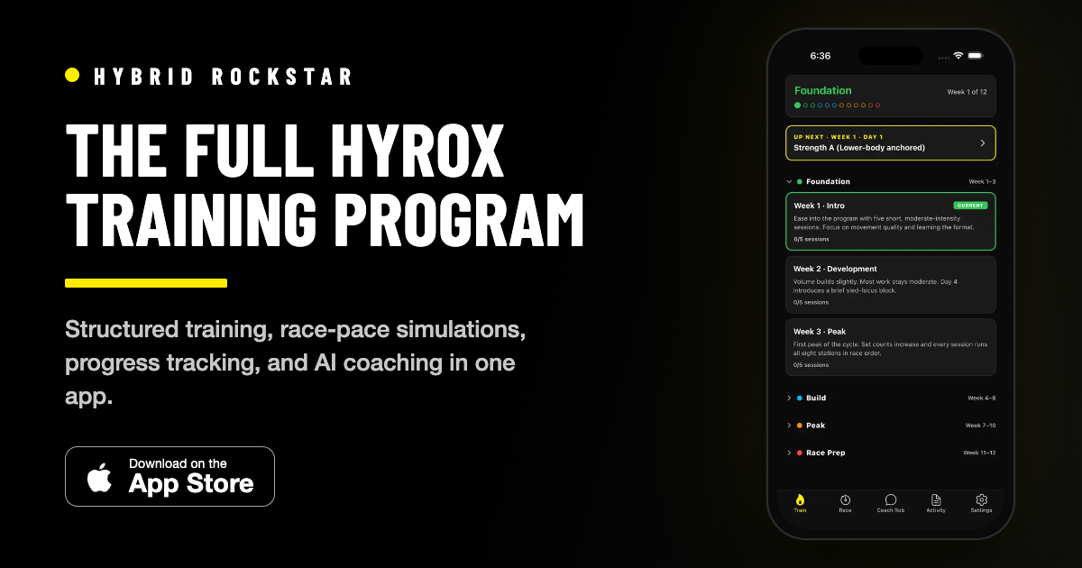 Hybrid Rockstar — The Full HYROX Training Program. Download on the App Store.
